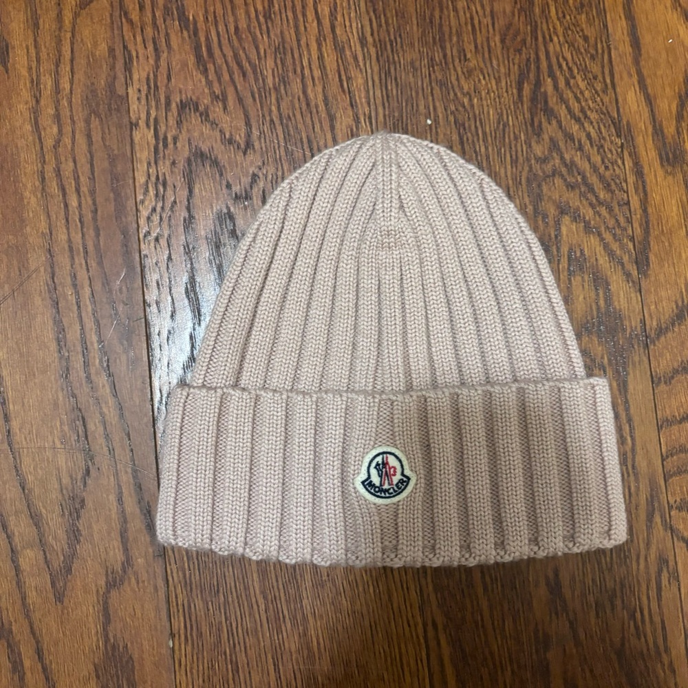 Moncler Beige Ribbed Beanie